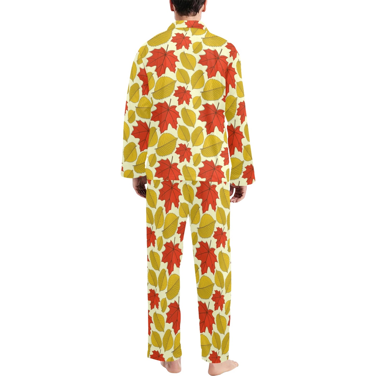 Elm Maple Leave Print Pattern Men's Long Pajama Set