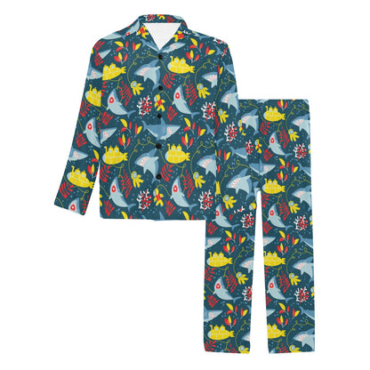 Scuba With Sharks Print Design LKS303 Men's Long Pajama Set