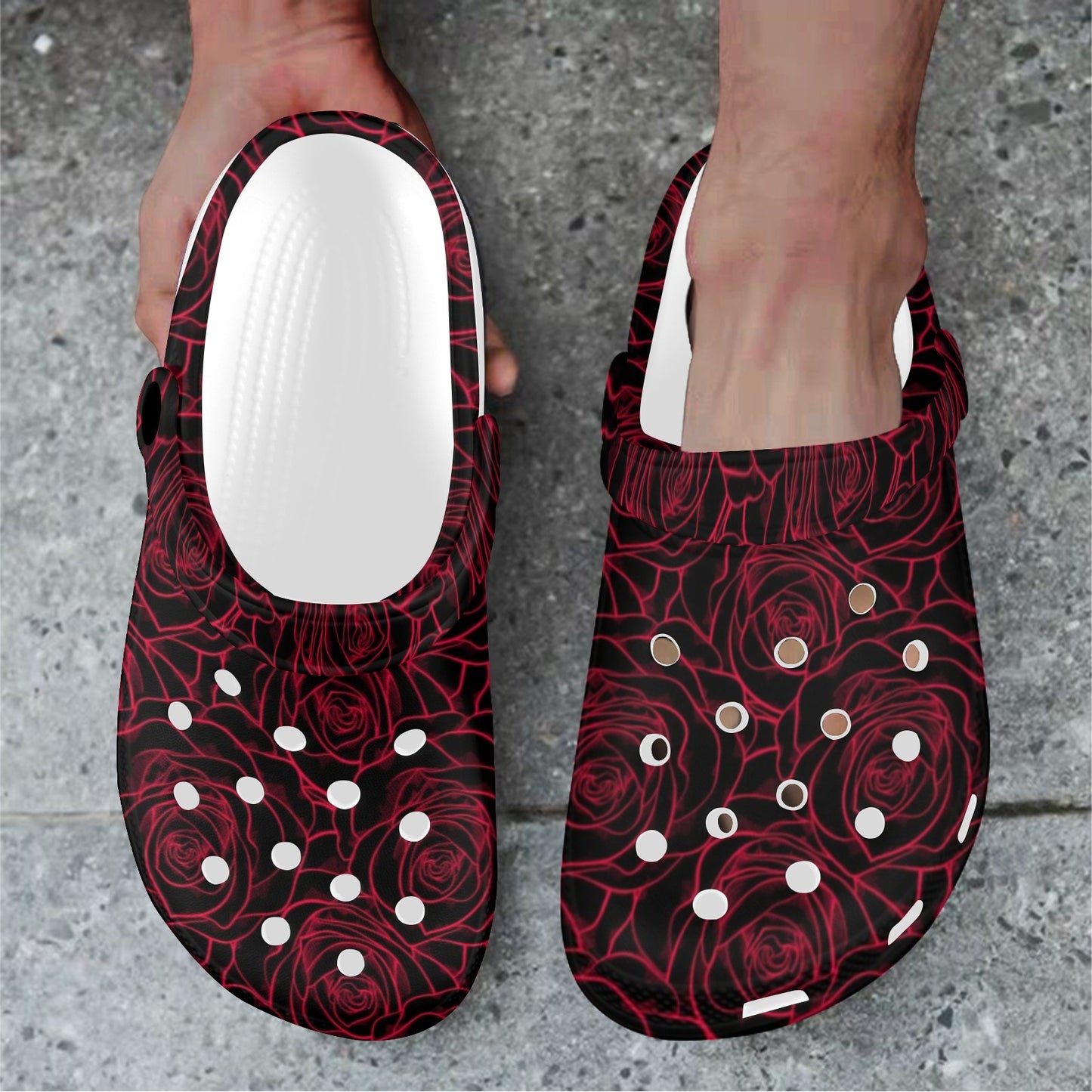 Red Rose Design Print Unisex Clogs Shoes