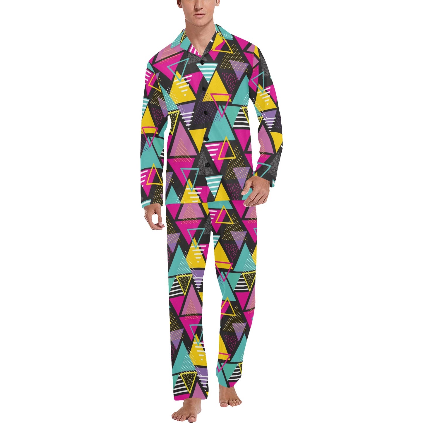 Geometric Colorful Pattern Print Design 02 Men's Long Pajama Set