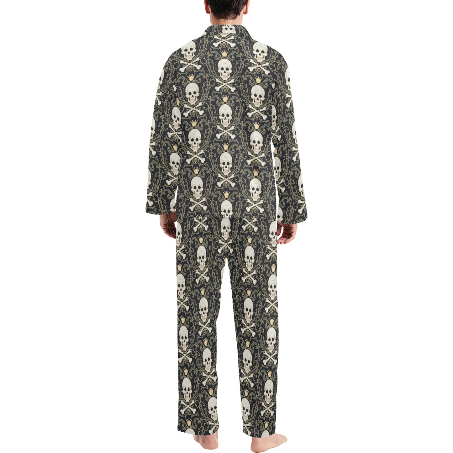 Skull King Print Design LKS307 Men's Long Pajama Set
