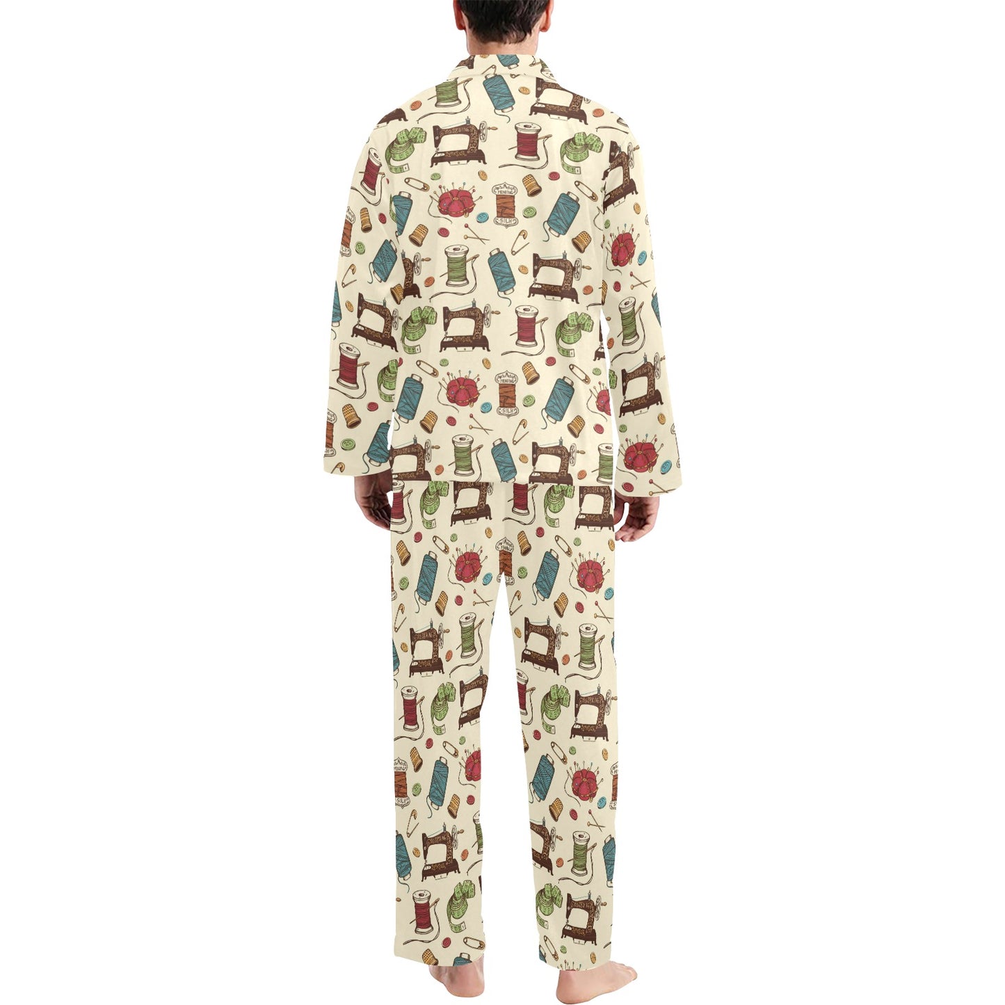 Sewing Equipment Print Design LKS303 Men's Long Pajama Set