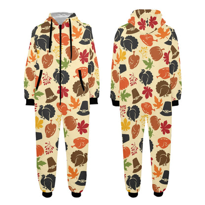Thanksgiving Print Design LKS303 Hooded Fleece Onesie Pajama Jumpsuit