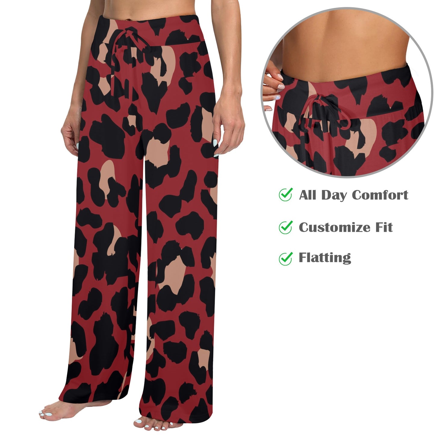 Cheetah Red Print Pattern Women's Wide Leg Lounge Pants