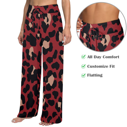 Cheetah Red Print Pattern Women's Wide Leg Lounge Pants