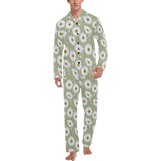 Daisy Yellow Print Pattern Men's Long Pajama Set