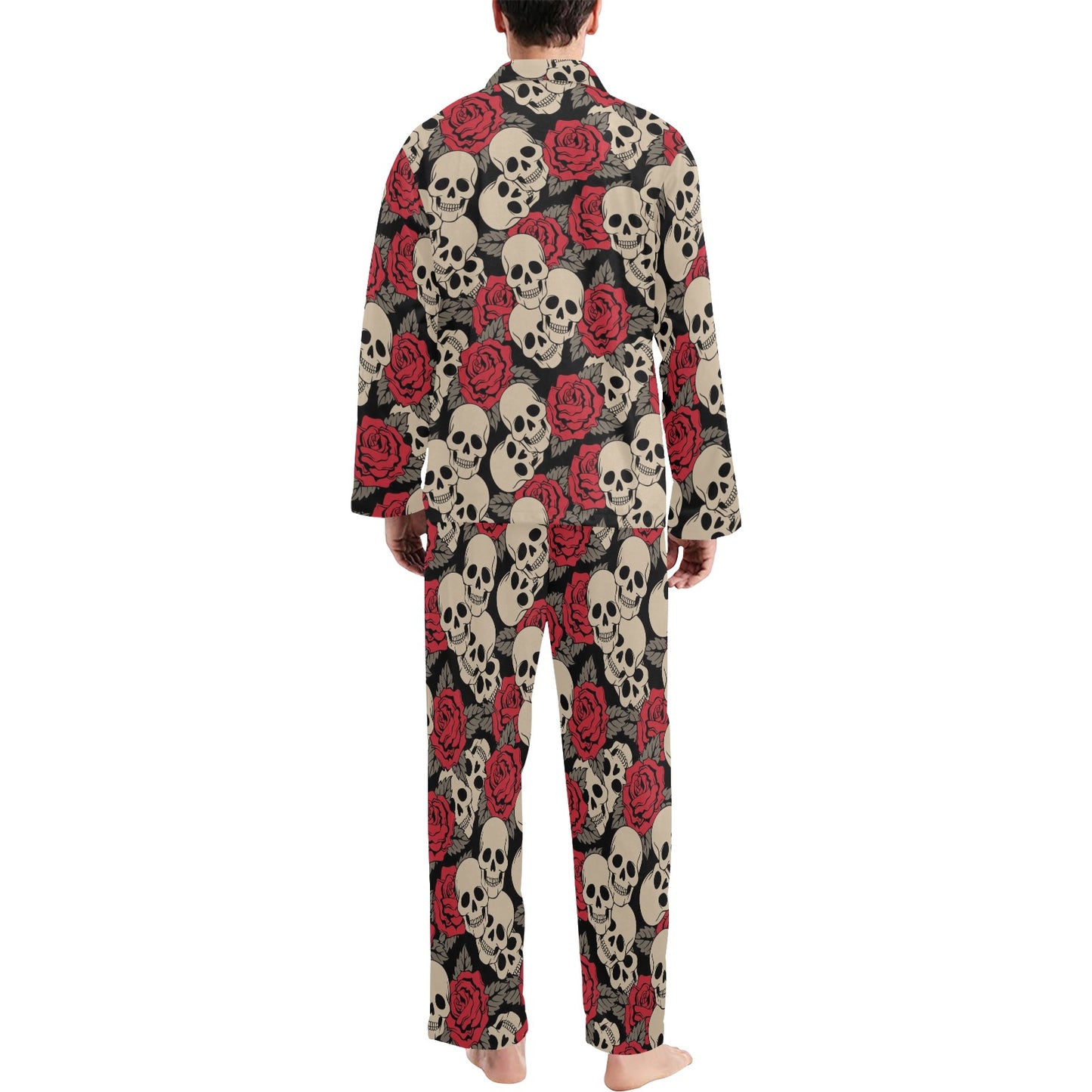 Skull And Roses Print Design LKS301 Men's Long Pajama Set
