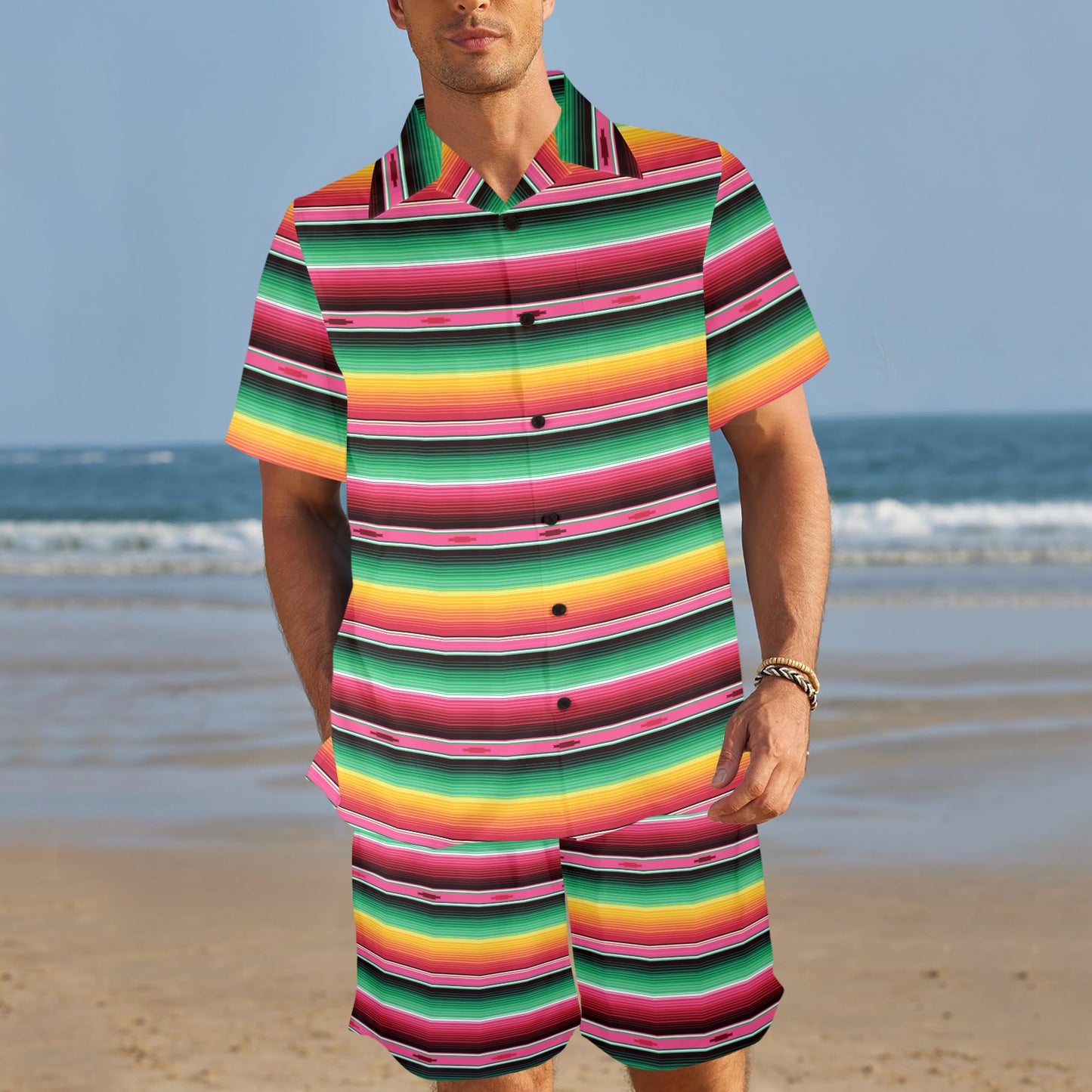 Mexican Blanket Classic Print Pattern Men's Beach Shirt and Shorts Set