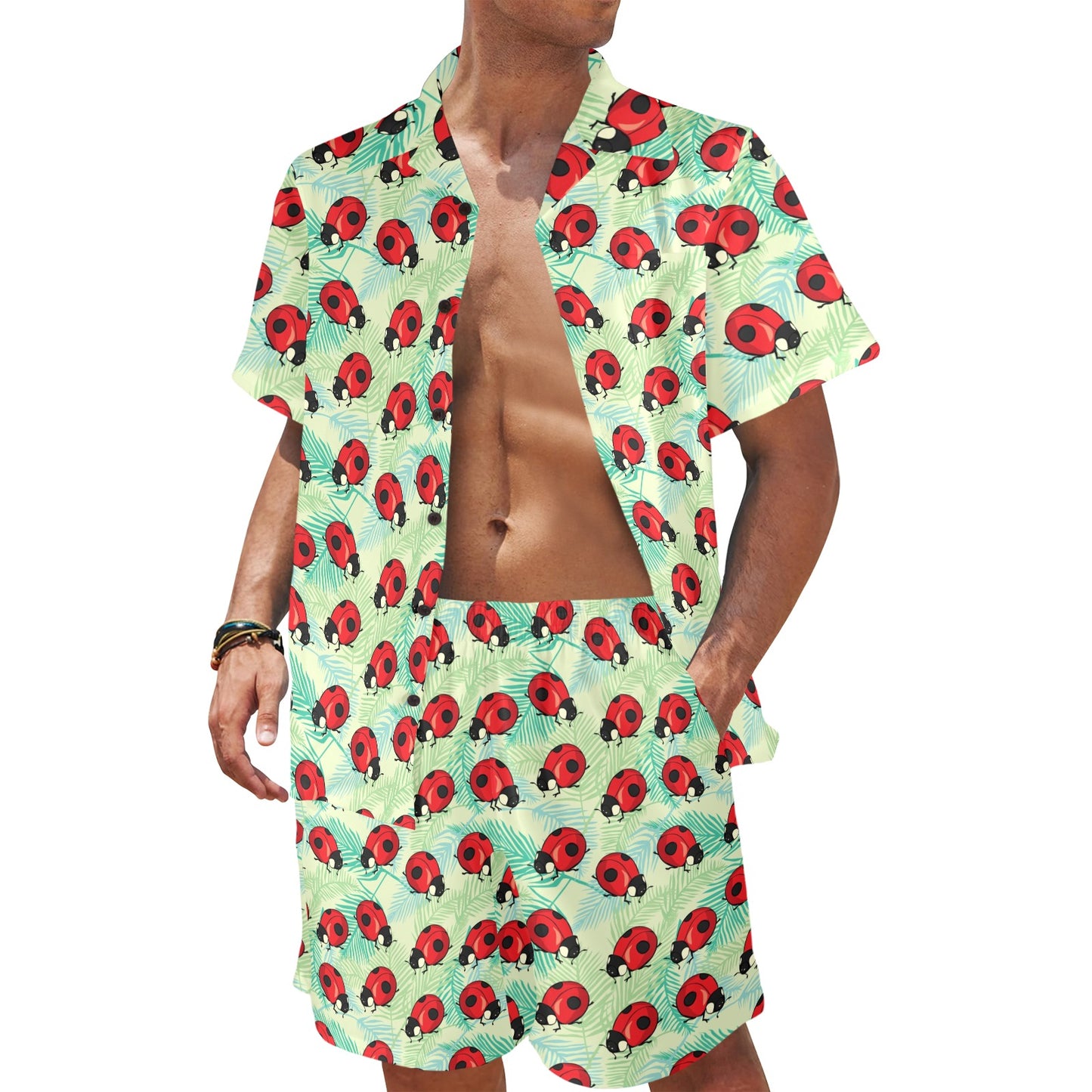 Ladybug Cute Print Pattern Men's Beach Shirt and Shorts Set