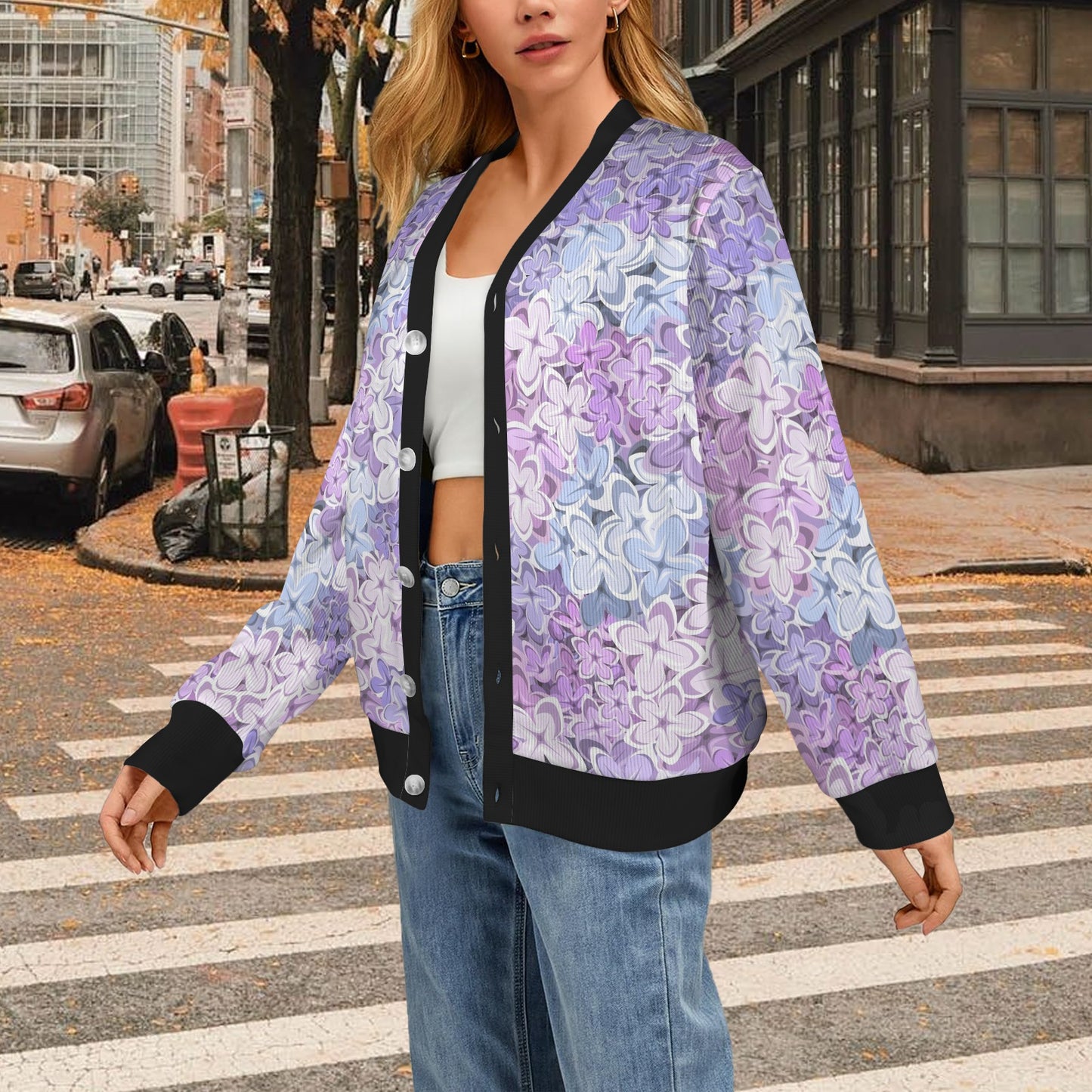 Lilac Pattern Print Design LI01 Women's Cardigan