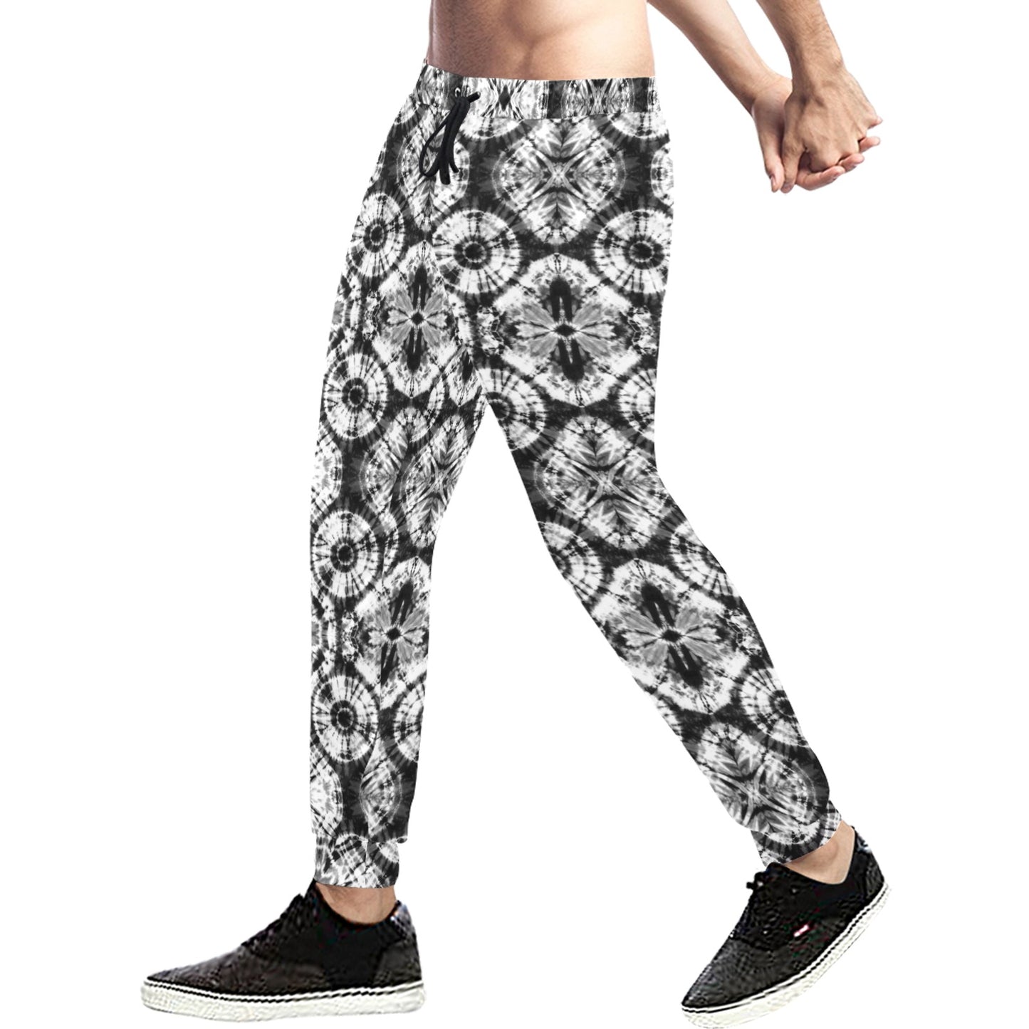 Tie Dye Black White Design Print Men's Sweatpants