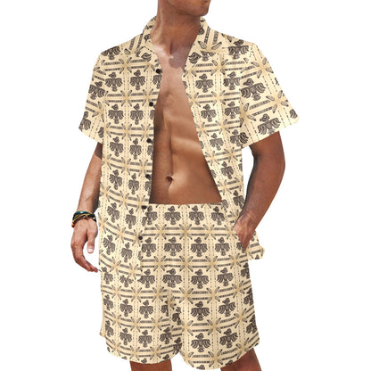 Native American Themed Design Print Men's Beach Shirt and Shorts Set