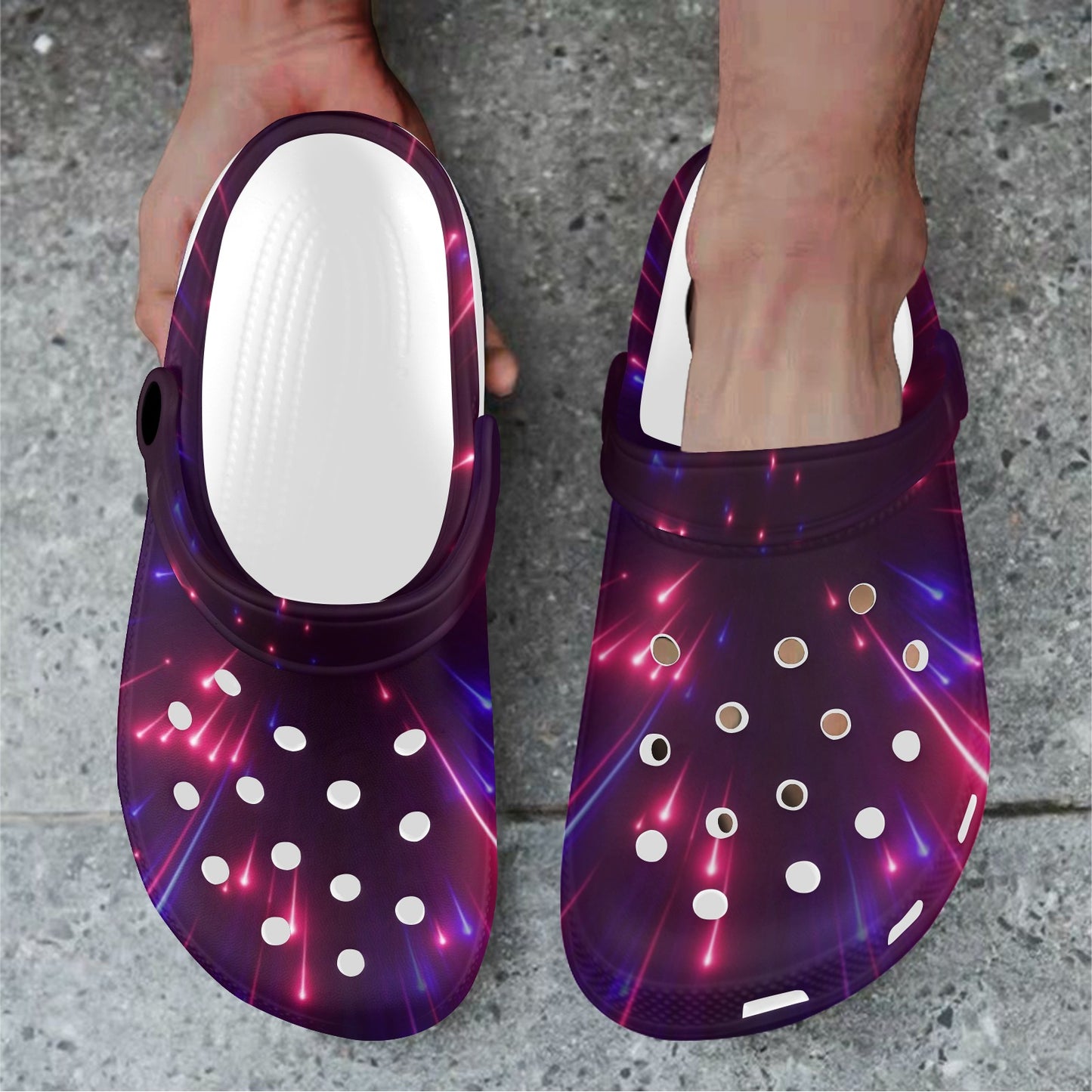 Celestial Purple Blue Neon Speed Light Unisex Clogs Shoes
