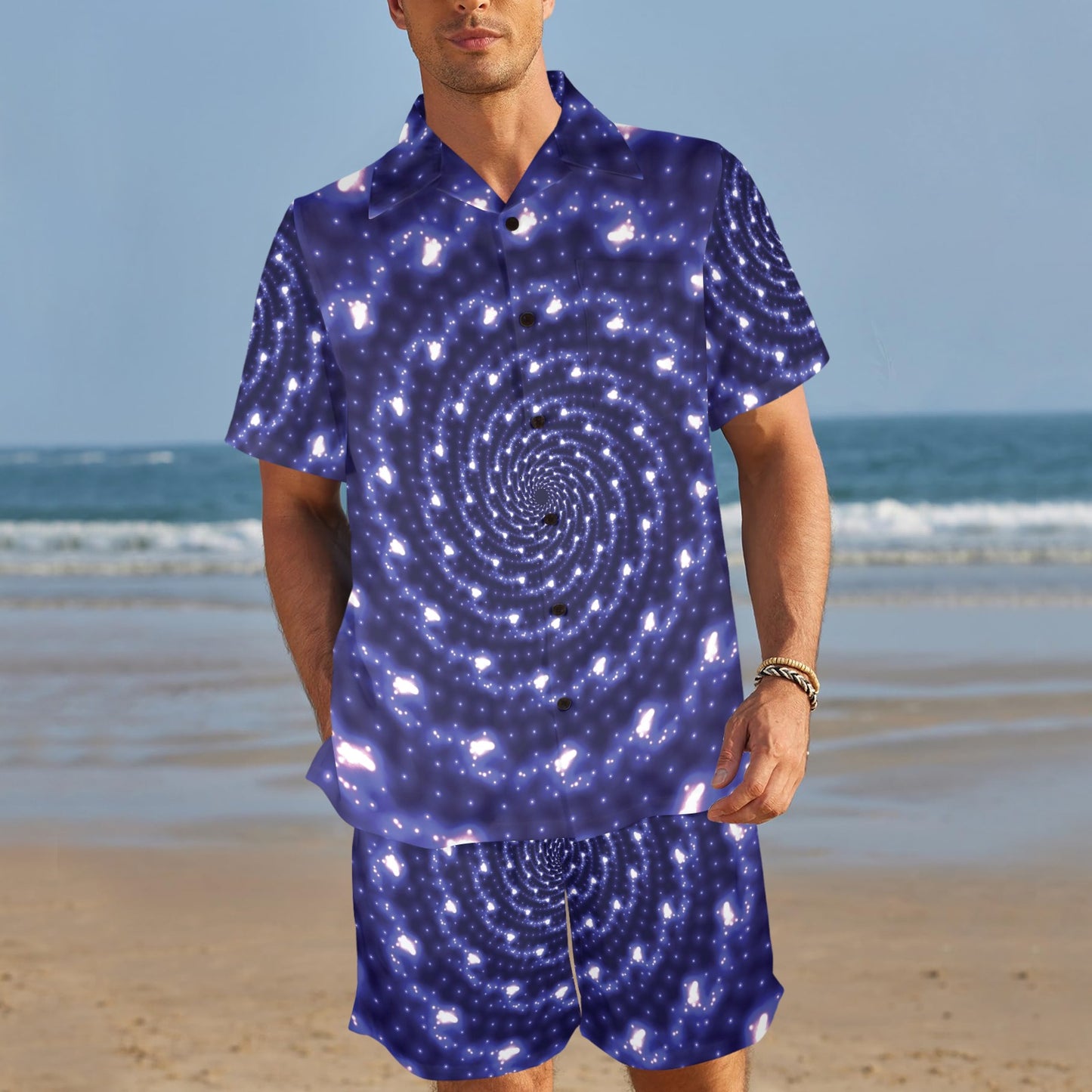 Vortex Print Design LKS305 Men's Beach Shirt and Shorts Set