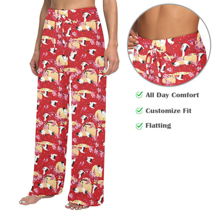 Crane Pattern Print Design 04 Women's Wide Leg Lounge Pants