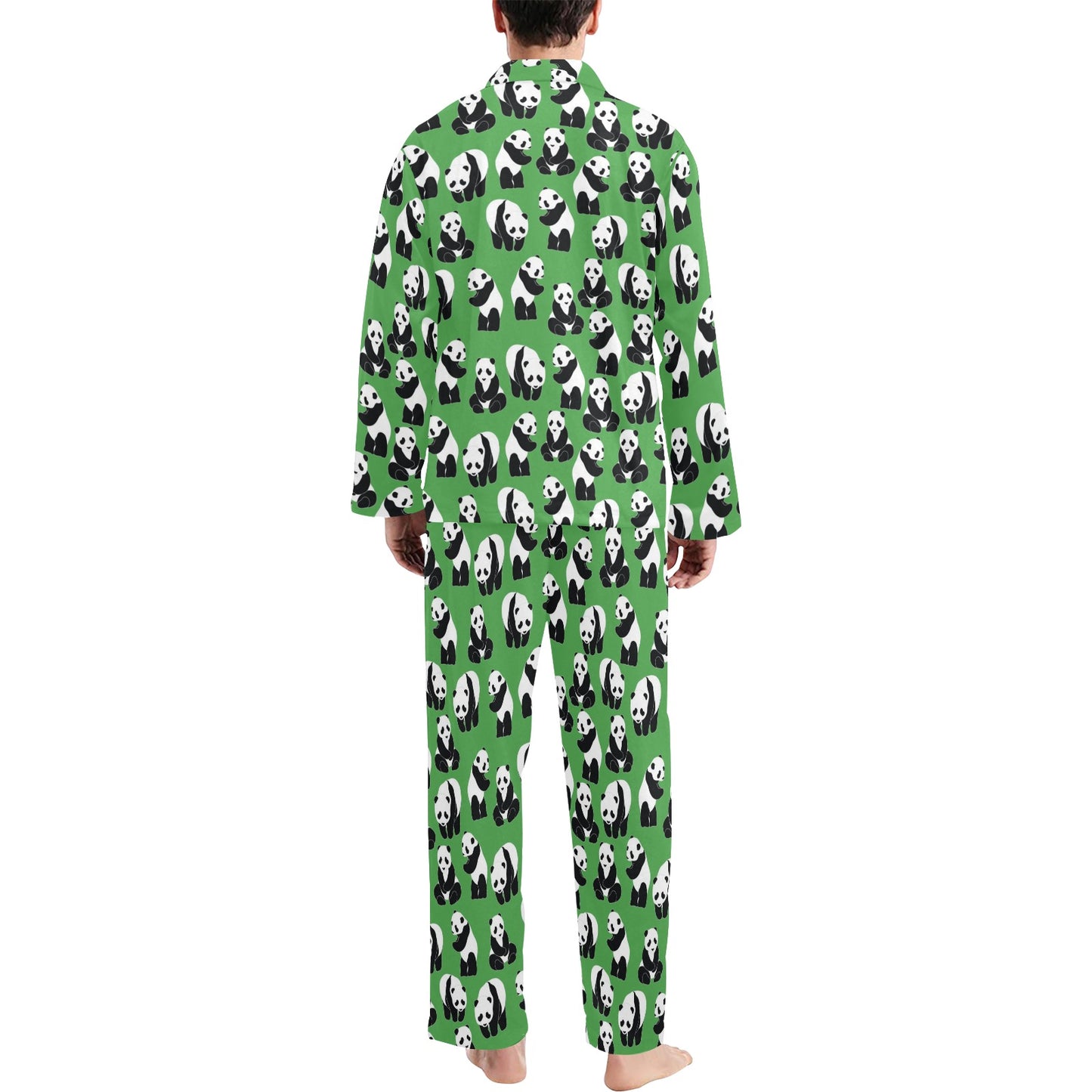 Panda Bear Pattern Themed Print Men's Long Pajama Set