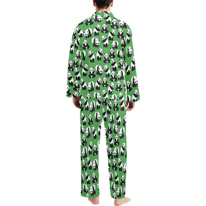 Panda Bear Pattern Themed Print Men's Long Pajama Set