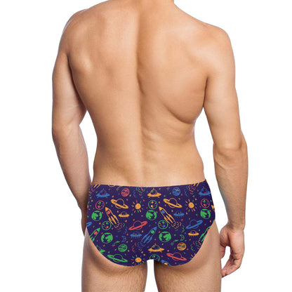 UFO Space Rocket Print Design LKS302 Men's Swimming Briefs