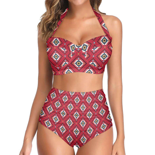 Aztec Pattern Print Design 10 Halter Neck Bikini Swimsuit