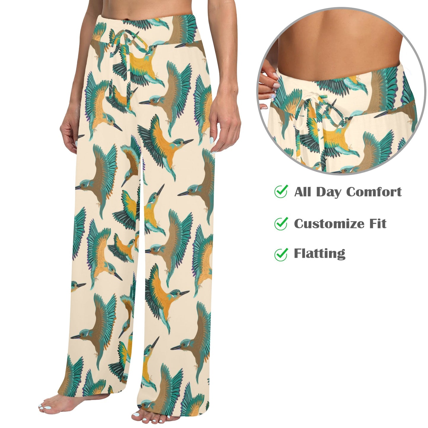 Kingfisher Pattern Print Design 02 Women's Wide Leg Lounge Pants