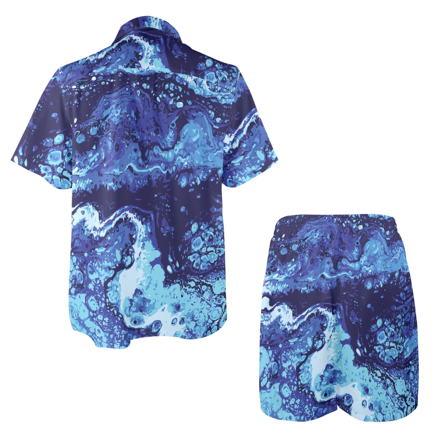 Ocean Liquid Pattern Print Design A03 Men's Beach Shirt and Shorts Set