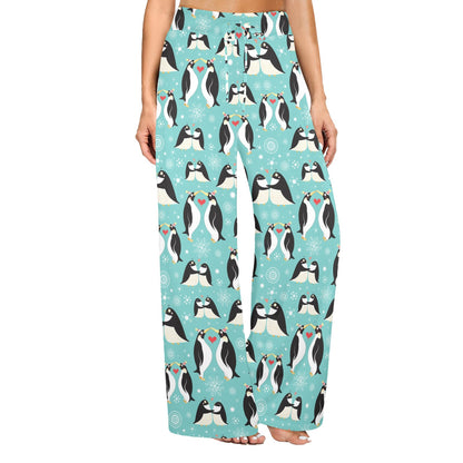 Penguin Love Print Women's Wide Leg Lounge Pants