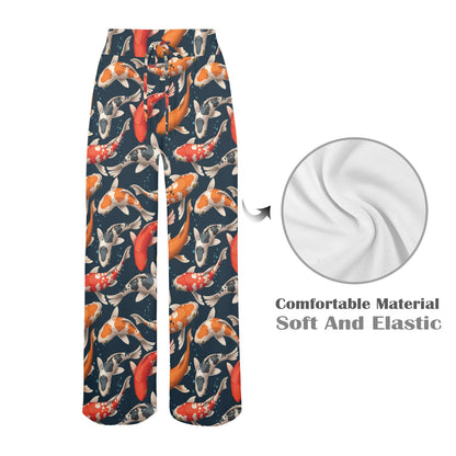 Koi Carp Cute Design Themed Print Women's Wide Leg Lounge Pants