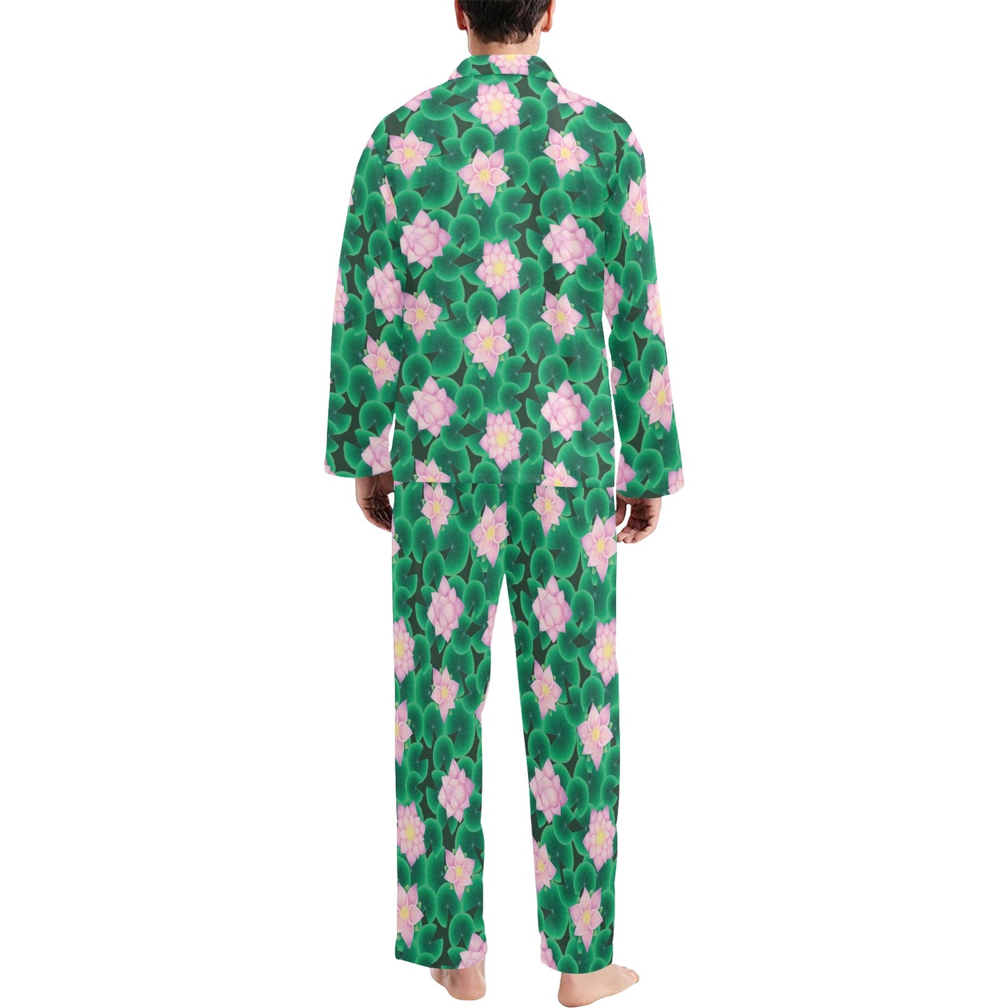 Water Lily Print Design LKS303 Men's Long Pajama Set