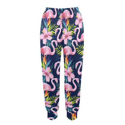 Flamingo Hibiscus Print Women's Casual Track Pants