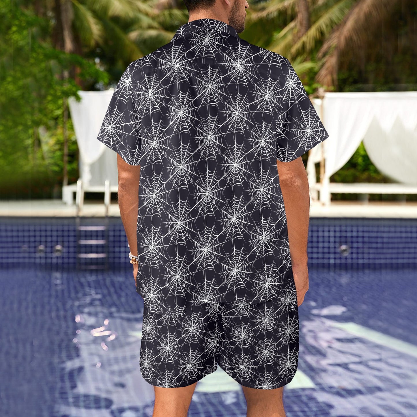 Spider Web Print Design LKS303 Men's Beach Shirt and Shorts Set