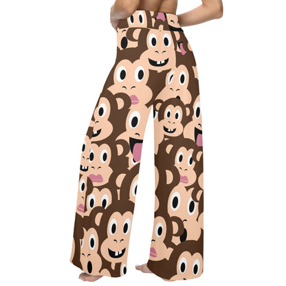 Emoji Monkey Print Pattern Women's Wide Leg Lounge Pants
