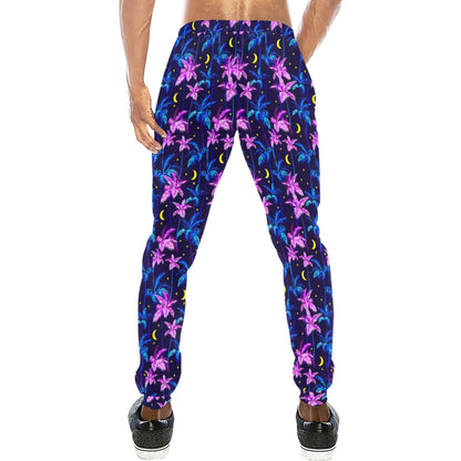 Palm Tree Night Scene Design Print Men's Sweatpants