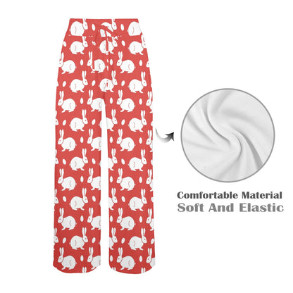 Rabbit Pattern Print Design RB017 Women's Wide Leg Lounge Pants