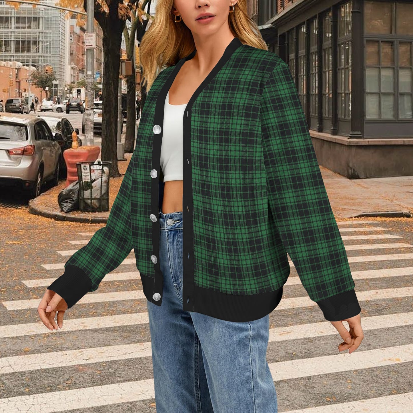 Green Tartan Plaid Pattern Women's Cardigan