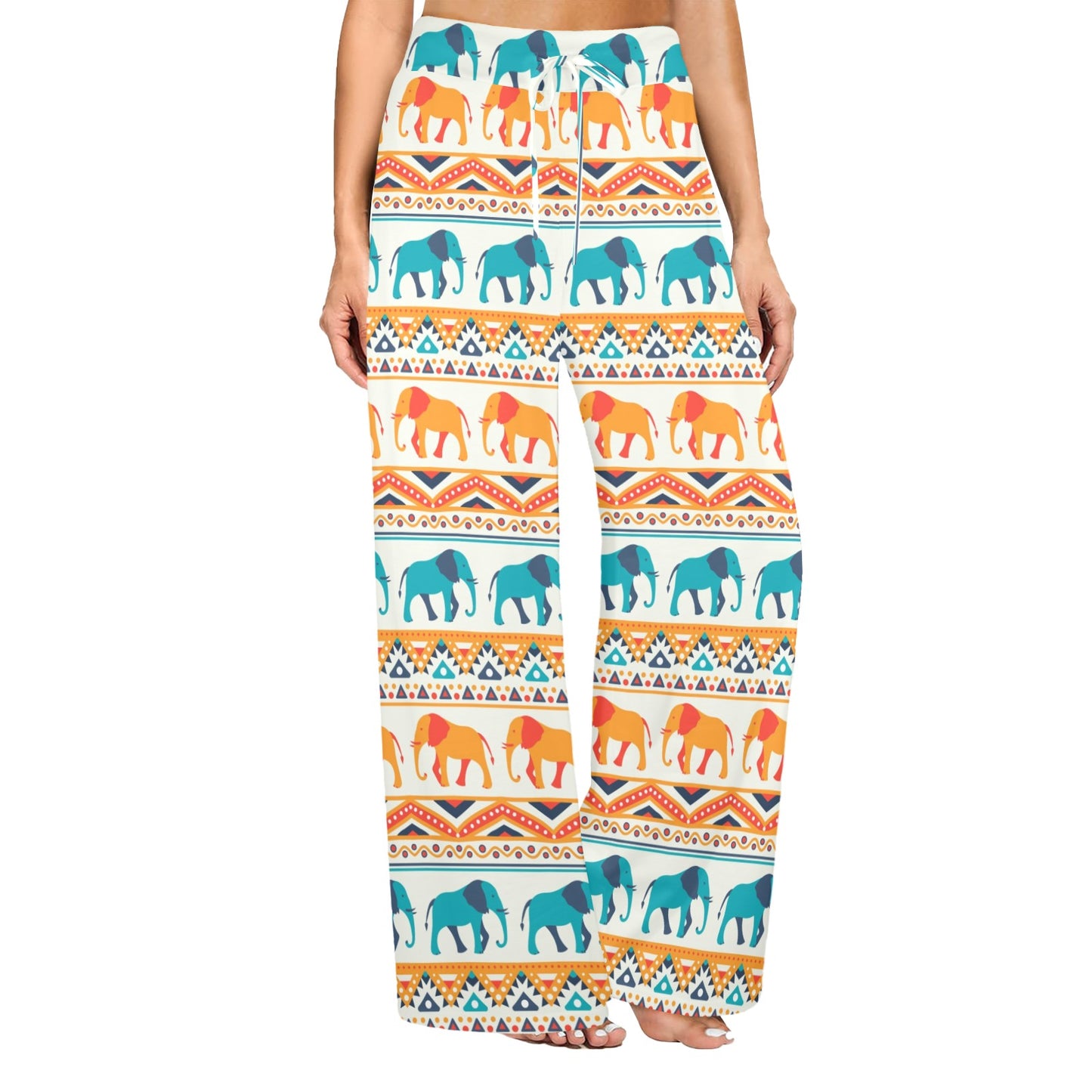 Elephant Aztec Ethnic Print Pattern Women's Wide Leg Lounge Pants