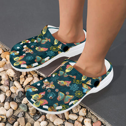 Butterfly Hand Draw Print Pattern Unisex Clogs Shoes