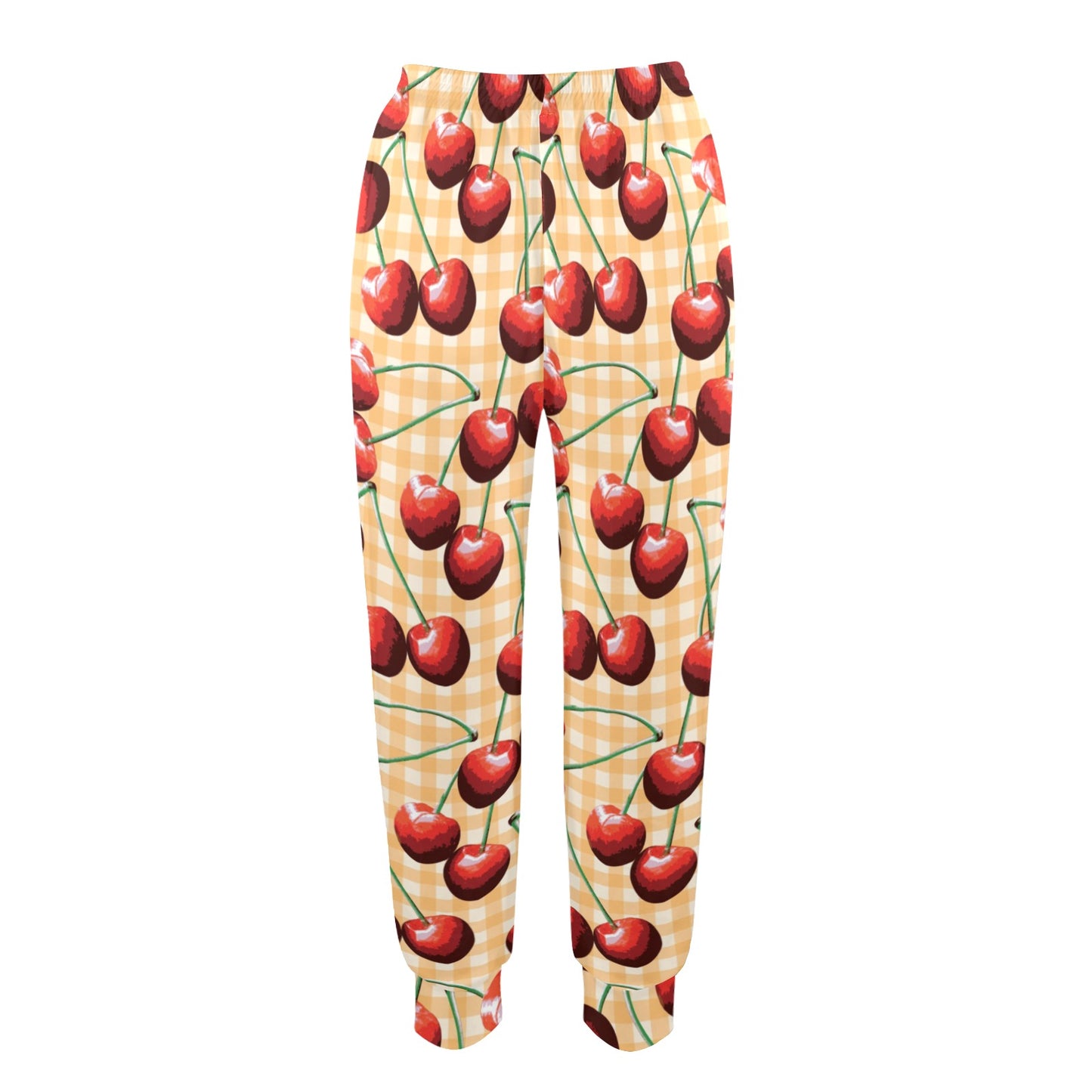 Cherry Orange Plaid Print Women's Casual Track Pants