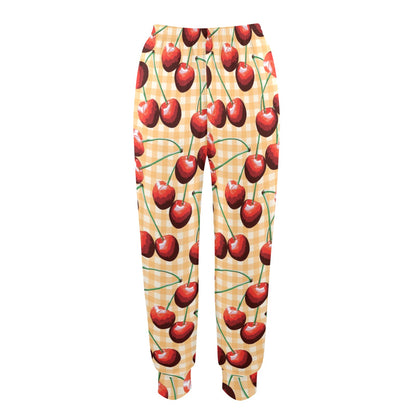 Cherry Orange Plaid Print Women's Casual Track Pants