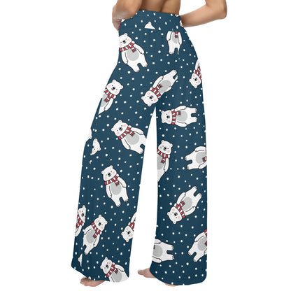 Polar Bear Pattern Print Design PB05 Women's Wide Leg Lounge Pants