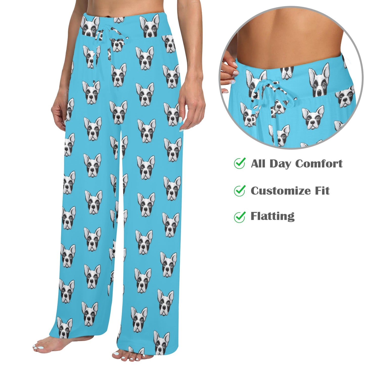 Boston Terrier Pattern Print Design 01 Women's Wide Leg Lounge Pants
