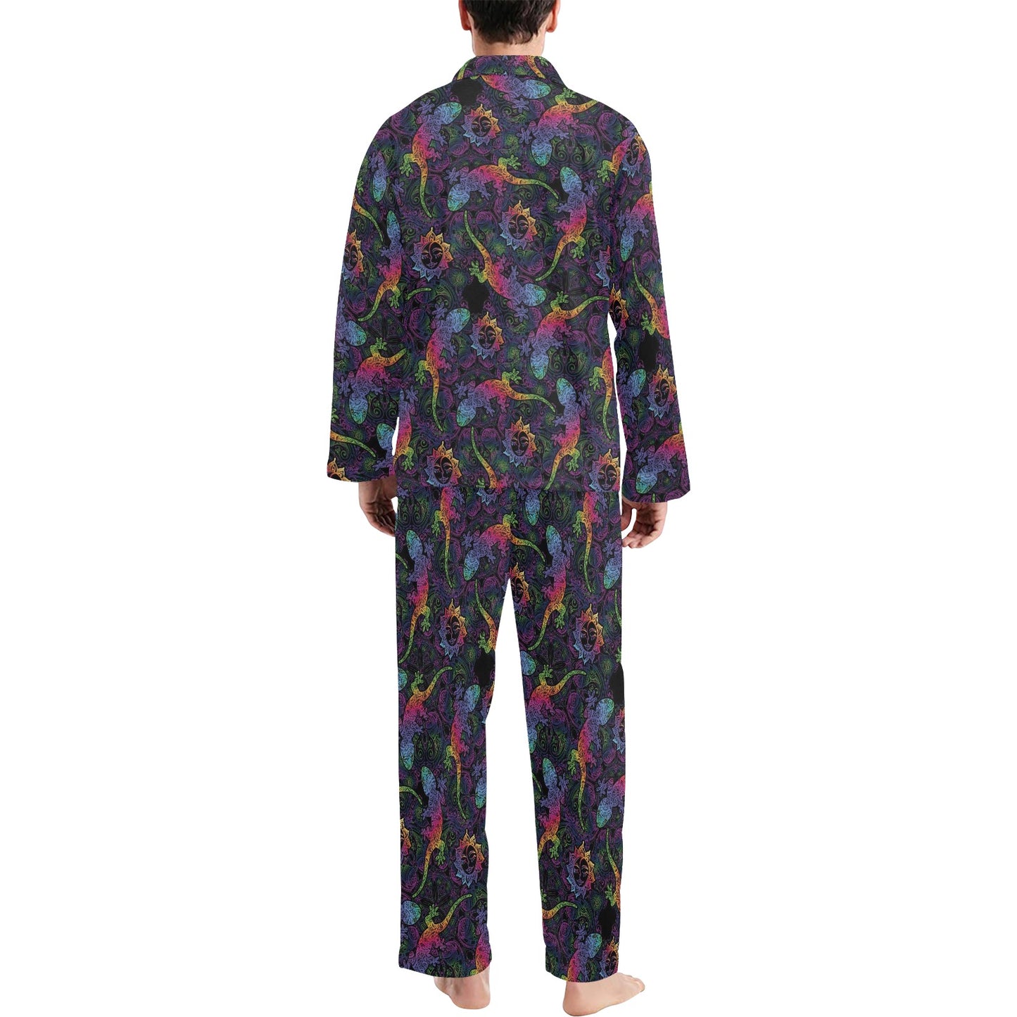 Gecko Rainbow Pattern Print Design 03 Men's Long Pajama Set