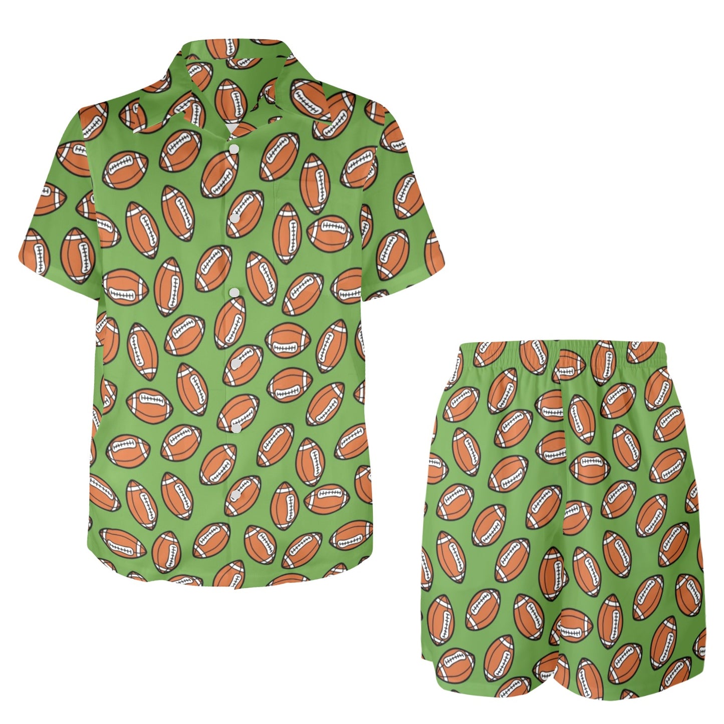 American Football on Green Design Men's Beach Shirt and Shorts Set