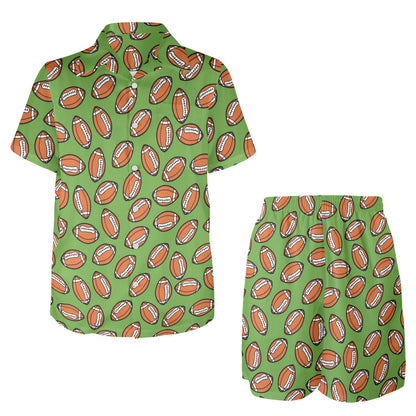 American Football on Green Design Men's Beach Shirt and Shorts Set