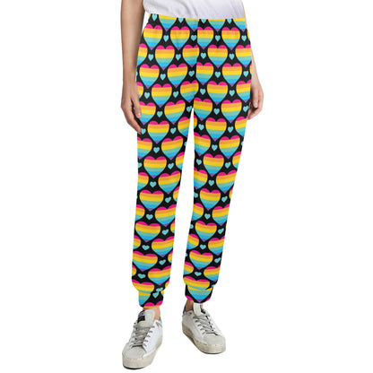 Rainbow Heart Print Pattern Women's Casual Track Pants