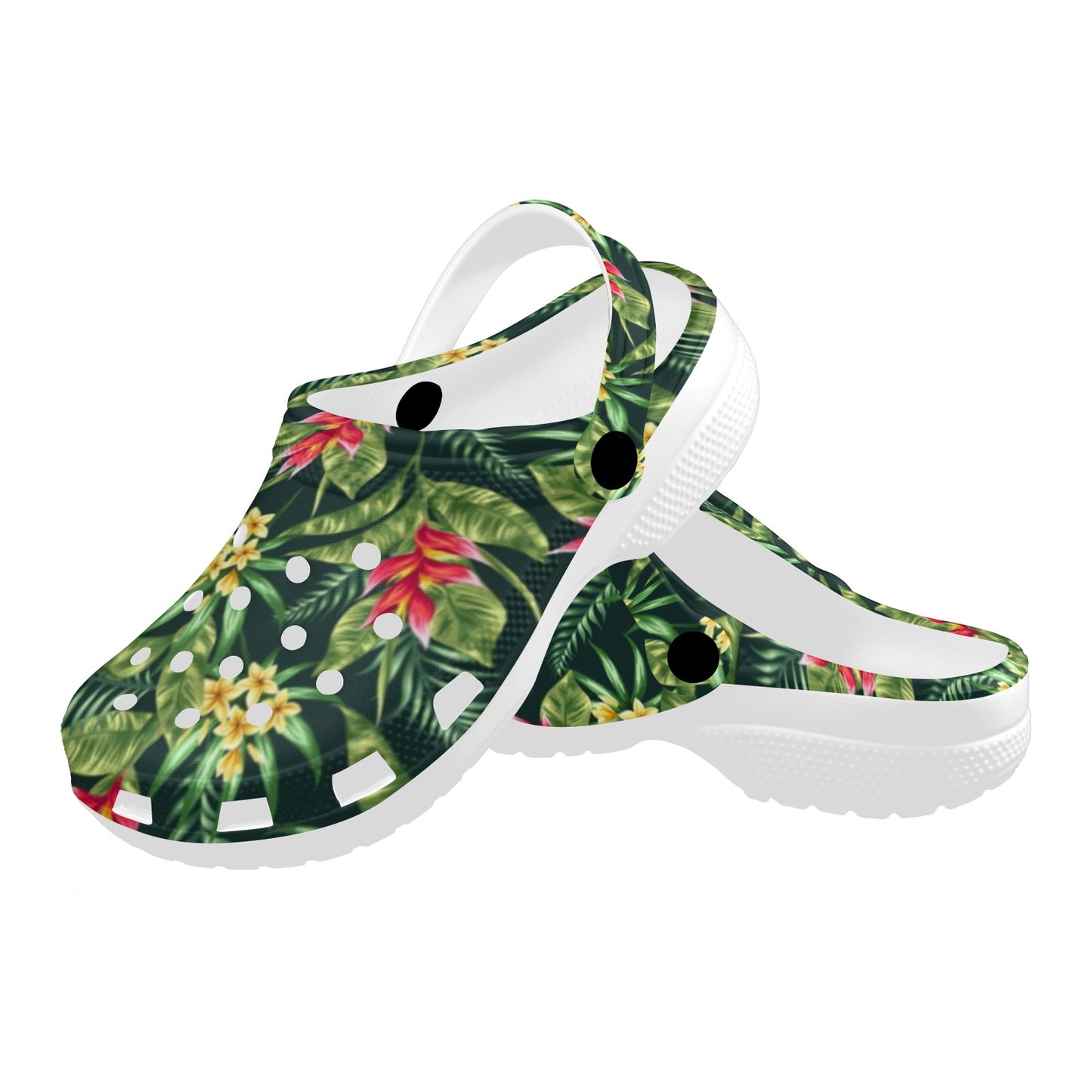 Tropical Folower Red Heliconia Print Unisex Clogs Shoes