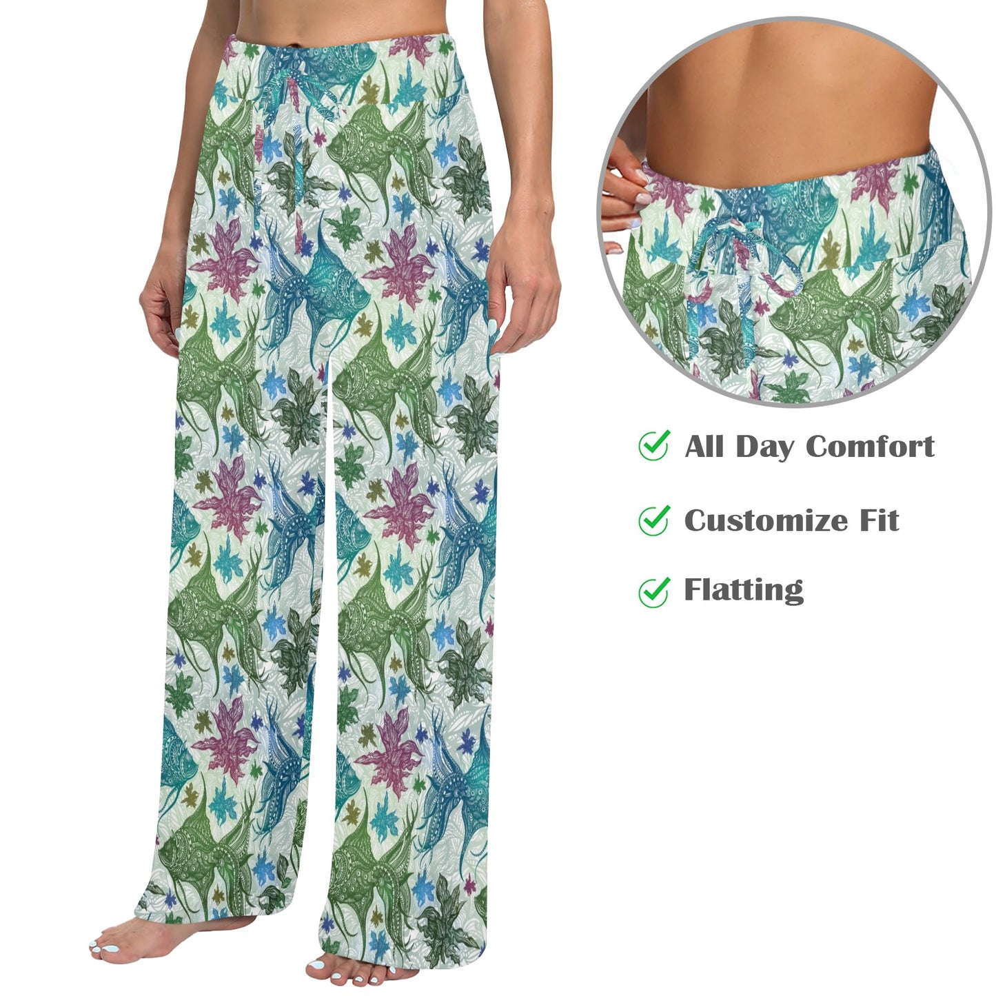 Angelfish Tribal Pattern Print Design 01 Women's Wide Leg Lounge Pants