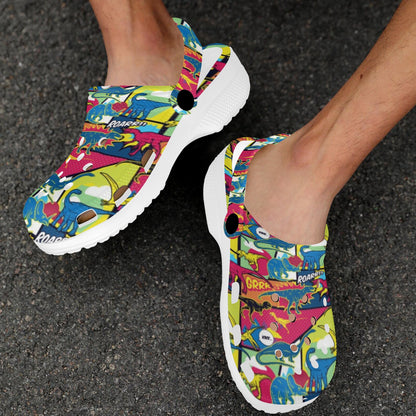Dinosaur Comic Pop Art Style Unisex Clogs Shoes