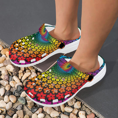 Flower Power Rainbow Spiral Print Unisex Clogs Shoes