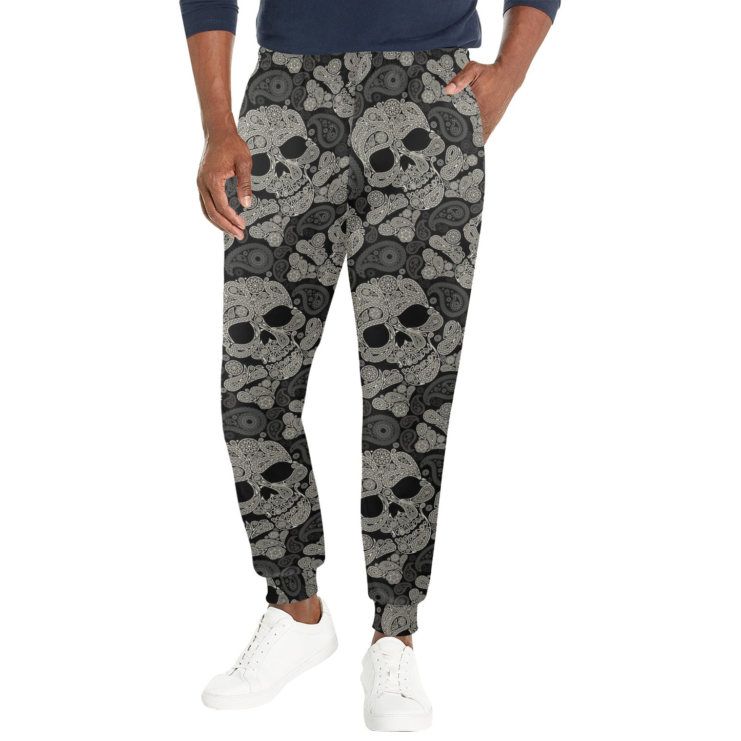 Paisley Skull Pattern Print Design A01 Men's Casual Track Pants