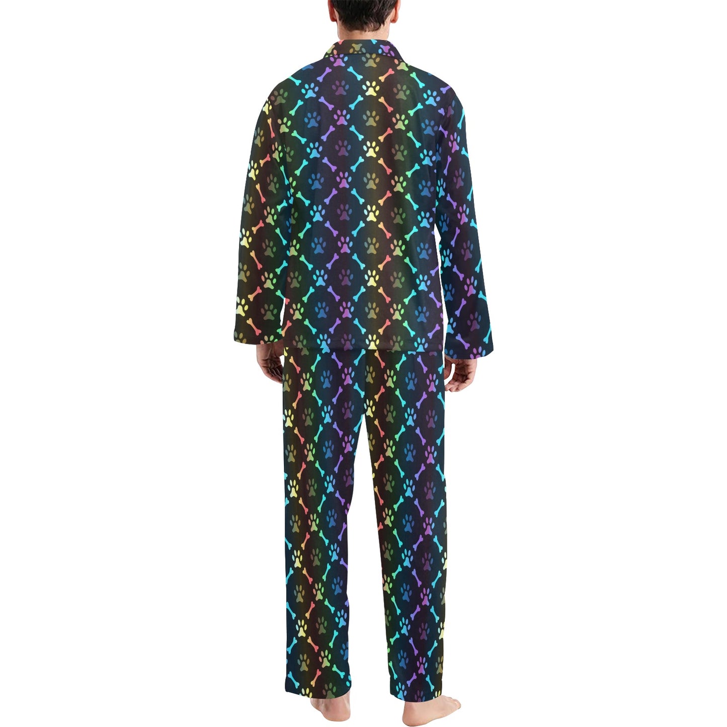 Paw Rainbow Print Men's Long Pajama Set